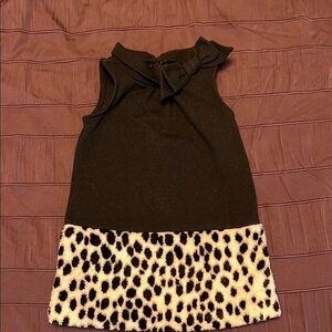 Black Dress with Leopard Print Hem